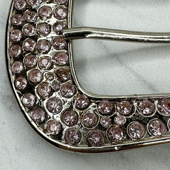 Pink Rhinestone Studded Silver Tone Belt Buckle - Picture 5 of 11